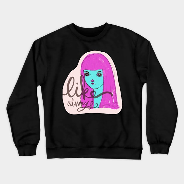 Cute Girl With Pink Girl: Artistic Drawing Portrait Crewneck Sweatshirt by Tessa McSorley